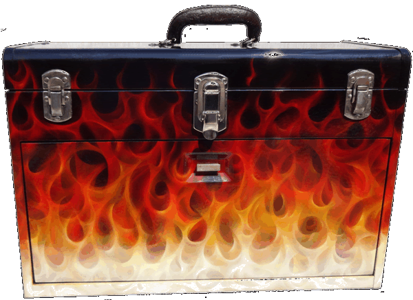 toolbox with realistic flames