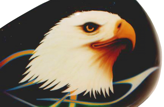 Motorcycle tank, Airbrushed Eagle, flames, metalflake
