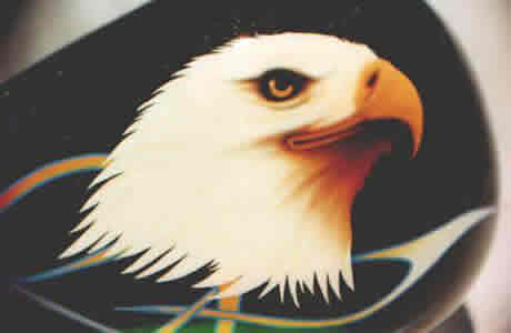 Motorcycle tank, Airbrushed Eagle, flames, metalflake