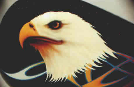 Airbrushed Eagle, flames, metalflake close-up