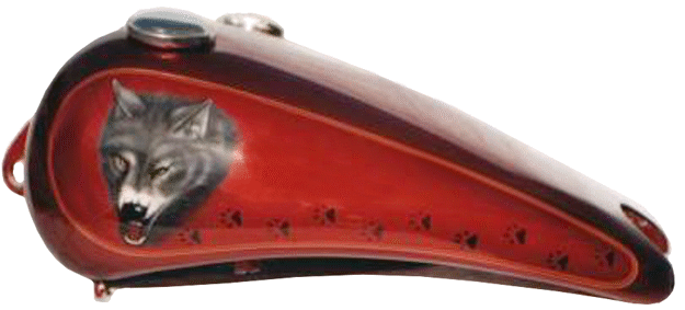 Wolf head with tracks in side panel