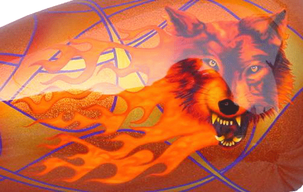 wolf flaming over metalflake