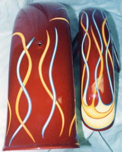 flames striped in blue & orange