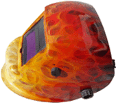 flamed welding helmet